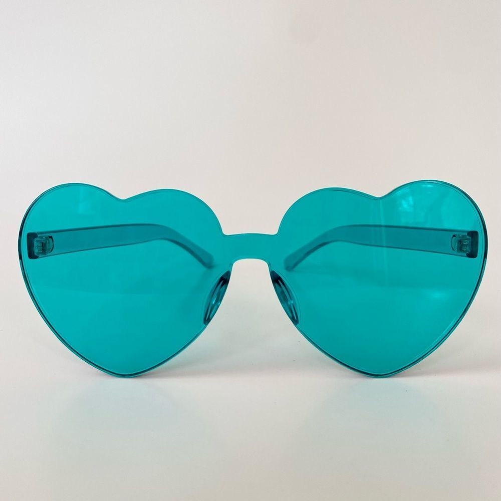 Heart Shaped Rimless Sunglasses - Blue / Festival Rave Summer Pride Party Y2k